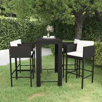 Berkfield Home 5 Piece Garden Bar Set with Cushions Poly Rattan Black
