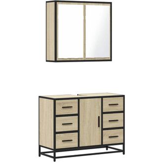 vidaXL Vidaxl - Set De Muebles De Ba&ntilde;o 2 Pzas Madera Contrachapada Roble Sonoma