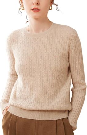 Dissa Women Cashmere Jumper Camel Crewneck Knitted Jumper Long Sleeve Relaxed Cashmere Wool Thin Cable Ladies Sweater,UK 8,SPR2438