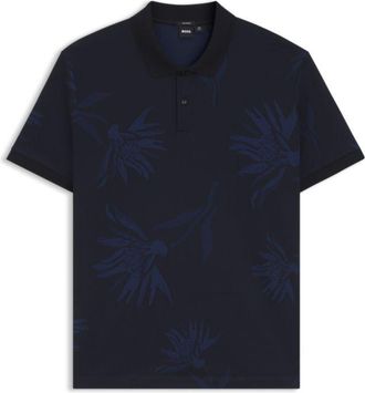 BOSS Mercerised-cotton polo shirt with floral jacquard