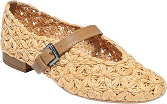 Bernardo Borden Raffia Leather Mary Jane Flat