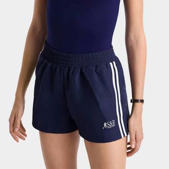 Sporty & Rich Track Stripe Logo Shorts In French Riviera