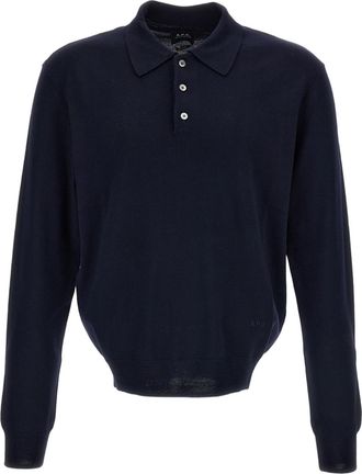 A.P.C. Blue Riu Buttoned Wool Polo