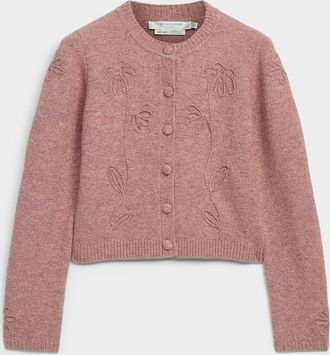 Contemporaine Womens Touch of wool embossed flowers Cardigan Sweater