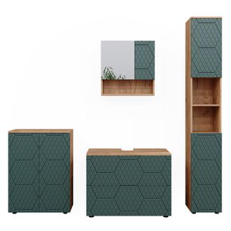 Vicco Conjunto De Muebles De Ba&ntilde;o Irma, Verde, 4 Piezas, Con Cajonera Y Mueble Midi