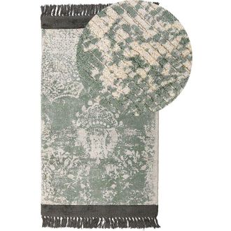 Beliani Beliani - Alfombra De Viscosa Verde Beige Negro 80 X 150 Cm Algod&oacute;n Flecos Envejecido Akarsu