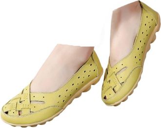 Generic Orthopedic Loafers for Women,Womens Loafers & Moccasins,Breathable Hollow Out Comfortable Leather Loafer Casual Round Toe Soft Walking Business Shoes 