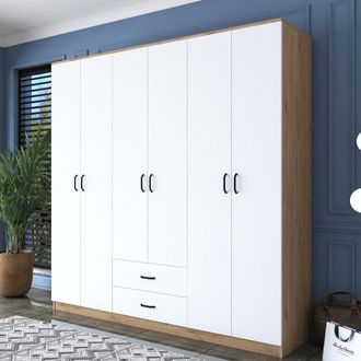 Dmora Armario Grande Vandoies, Dormitorio: 5 Estantes, 2 Cajones, Perchero, 210x210h Cm Blanco