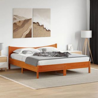 vidaXL Cama Sin Colch&oacute;n Madera Maciza De Pino Marr&oacute;n Cera 200x200 Cm Vidaxl