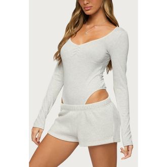 Edikted Jonah Long Sleeve Bodysuit in Light-Gray-Melange at Nordstrom, Size X-Small