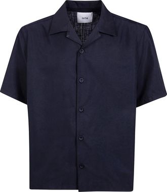 Arte Ss 26.007S Nylon Linnen Shirt - Heren - Korte mouwen Overhemden - Zwart - S - Nylon - Overhemden