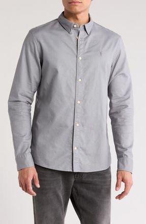 AllSaints Azur Long Sleeve Cotton Button-Up Shirt in Ash Grey at Nordstrom Rack, Size Small