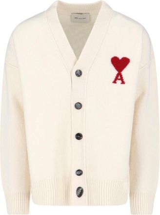 Ami Cream Ami De Coeur Virgin Cardigan
