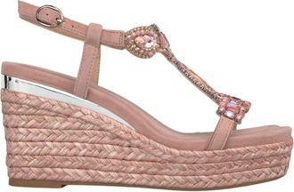 Alma En Pena Esparto Wedge Sandal With T-Strap - Dames - Sleehakken - Roze - 38 EU - Leer - Schoenen