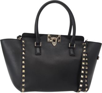 Valentino Garavani Rockstud Tote Rigid Leather Black Leather Handbag (Pre-Owned)