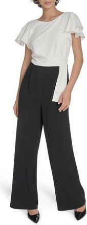 Tommy Hilfiger Flutter Sleeve Draped Side Jumpsuit in Ivory/Black at Nordstrom Rack, Size 12