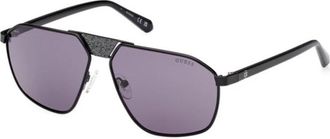Guess Glanzende Zwarte Zonnebril met Violette Lenzen - unisex - Zonnebrillen - Zwart - 59 MM - Accessoires