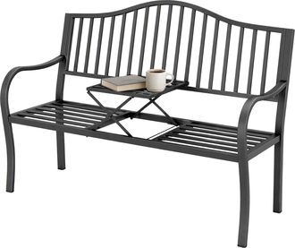 OUTSUNNY Panchina Da Giardino 2 Persone Con Tavolino Estensibile Nero