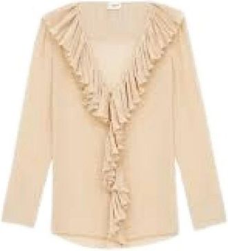 Saint Laurent Gestreepte Zijden Blouse - Dames - Blouses - Beige - M - Overhemden