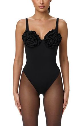 Naked Wardrobe Rosette Bust Bodysuit in Black at Nordstrom, Size X-Large