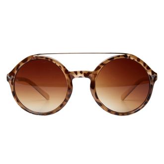 Accessoryo Retro Round Brown Tinted Lens Sunglasses UV400 With Beige Tortoisedshell Frame And Gold Bar For Women and Men