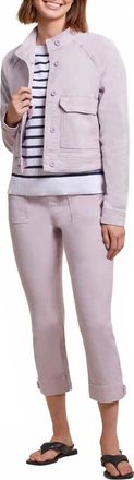 Tribal Posie Pull-On Crop With Tab Detail In Grapemist