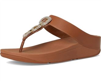 FitFlop Womens Fino Crystal-Chain Leather Toe-Post Sandals In Deep Tan