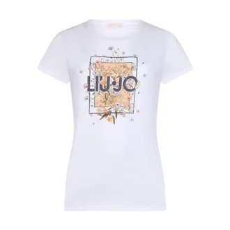 Liu Jo Tops, Dames, Wit, S, Katoen, T-shirt met print en strass-steentjes