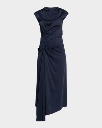 Michael Kors Pleated Draped High-Neck Midi Dress