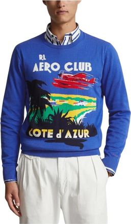Polo Ralph Lauren Round-neck Knitwear, male, Blue, XL, Cotton Intarsia Knit Jumper