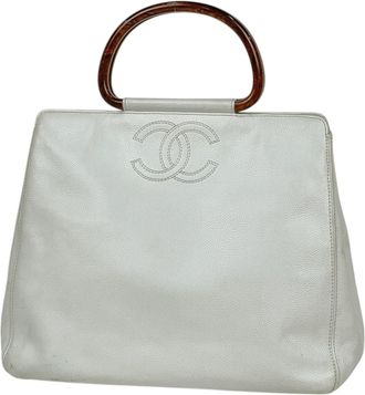 Chanel White Grained Calfskin Handbag Tote Bag (Pre-Owned)