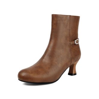 Generic Womens Chunky Heel Booties with Vintage Style,Side Zipper for Style and Comfort,Brown,1.5 UK