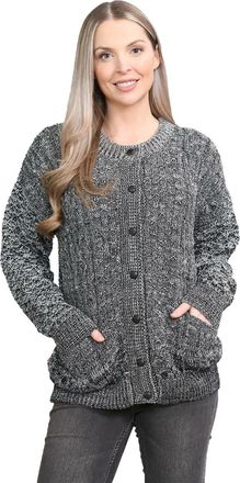 Janisramone Chunky Cable Knit Cardigan Women, Crew Neck Long Sleeves Womens Cardigans, Button Down Womens Sweater for Autumn and Winters, Womens Cardigan with Poc