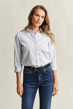 GANT Women Regular Fit Striped Poplin Shirt (44) EGGSHELL