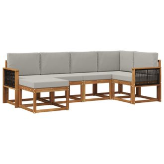 vidaXL Conjunto De Sof&aacute;s De Exterior 6 Pcs Natural Y Gris Claro Vidaxl