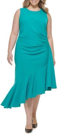 Eliza J Asymmetric Ruffle Cocktail Midi Dress in Brght Turquoise at Nordstrom Rack, Size 16W