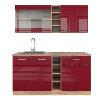 Vicco Cocina Vers&aacute;til R-line, Burdeos Brillo Intenso/roble Dorado, 160 Cm, Et Roble