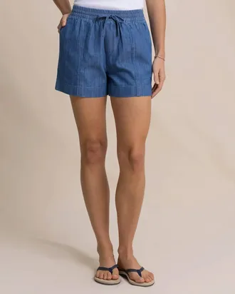 Southern Tide Emilia Woven Short In Medium Wash Indigo