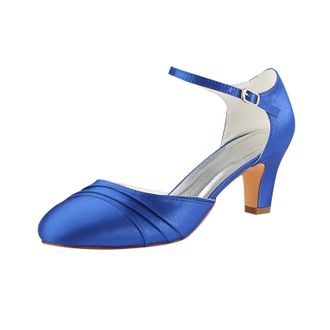 Emily Bridalwear Wedding Shoes Ivory Bridal Shoes 2018 High Heel Round Pleated Ankle Strap Wedding Shoes Vintage Wedding Shoes (EU42/UK8.5, Royal Blue)