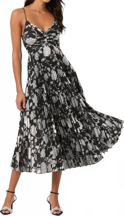 Astr Saoirse Metallic Pleated Midi Dress In Black Silver