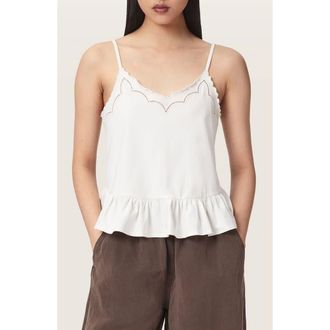 AllSaints Georgia Lace Trim Peplum Camisole in White at Nordstrom, Size 12