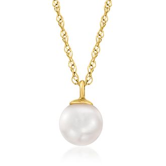 RS Pure by Ross-Simons 5-5.5mm Cultured Pearl Pendant Necklace in 14kt Yellow Gold