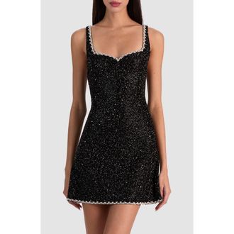 Alice & Olivia Eve Beaded Sweetheart Neck Minidress in Black at Nordstrom Rack, Size 12