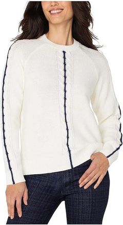 Liverpool L.A. Long Sleeve Crew Neck Raglan Sweater Womens Sweater Whisper White/ Navy : LG, Nylon/Polyester/Viscose