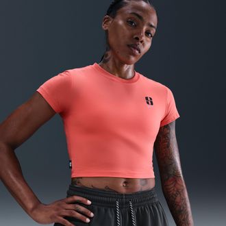 Nike Womens Sabrina Short-Sleeve Cropped T-Shirt in Orange | HV6990-814