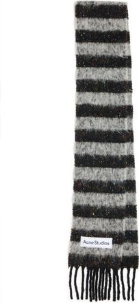 Acne Studios Vonkey Stripe Alpaca, Wool & Silk Blend Fringe Scarf in Black/grey at Nordstrom