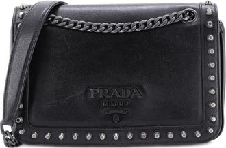 Prada Chain Flap Bag Studded Glace Calf Small crossbody bag - Zwart