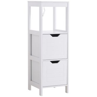 Kleankin Kleankin - Armario De Ba&ntilde;o Con Estante Abierto 2 Cajones Antivuelco 30x30x89 Cm Blanco