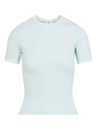 Courr&egrave;ges Fitted Short-Sleeve Top with Contrasting Trim