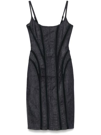 MUGLER mesh-panel denim midi dress - Blue